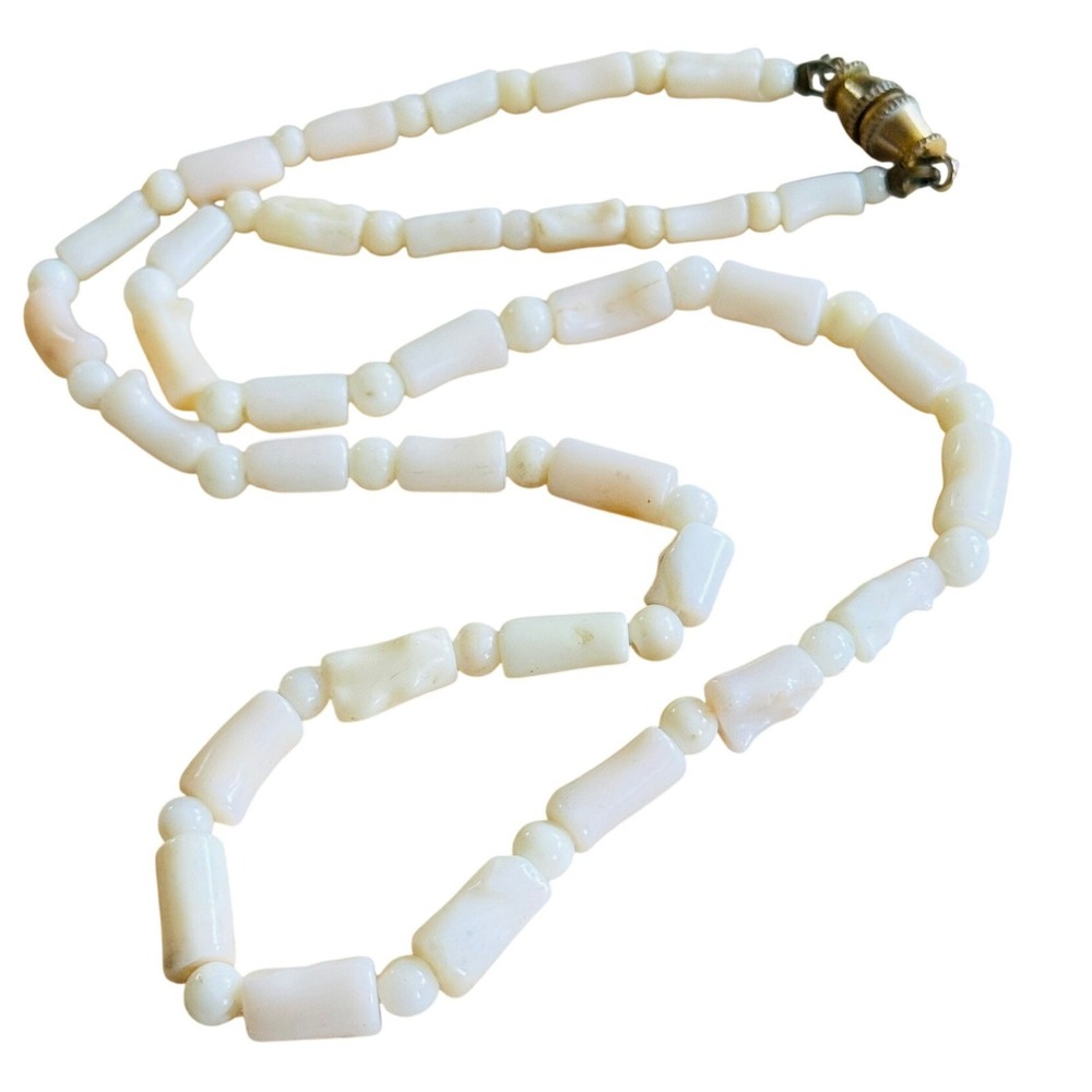 VTG Mediterranean White Coral Natural Rose‎ Necklace Victorian beads Italy 17"